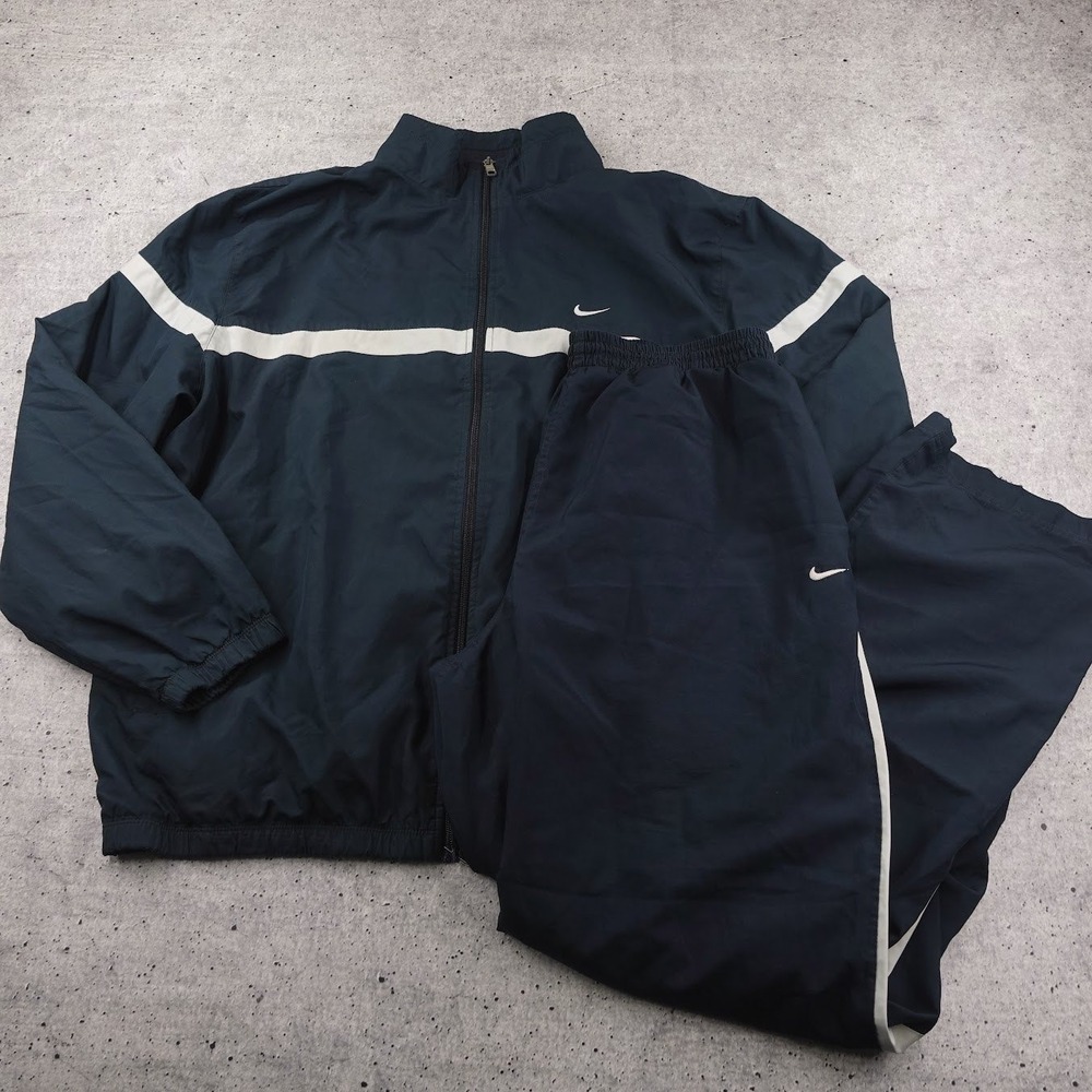 Nike Tracksuit Mens XXL Navy White Full Zip Windbreaker Pants Sptcasl Woven